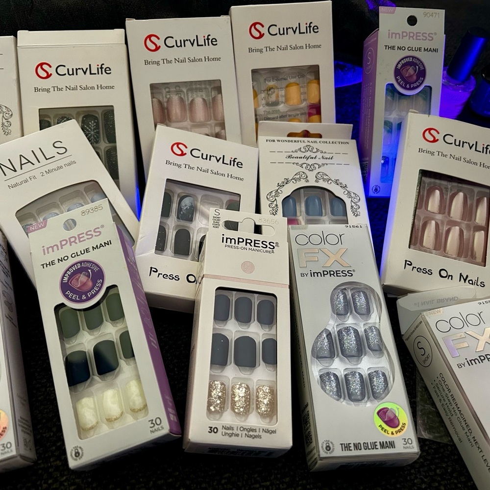 Press on Nails - impress, curve life, and others. nail drill w/ bits, UV light +